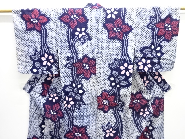  アンティーク　有松鳴海本絞り草花模様着物